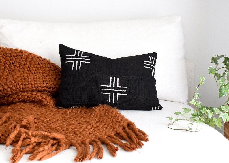 Black Long Lumbar Pillow 20x20 Black Pillow Cover Black Etsy