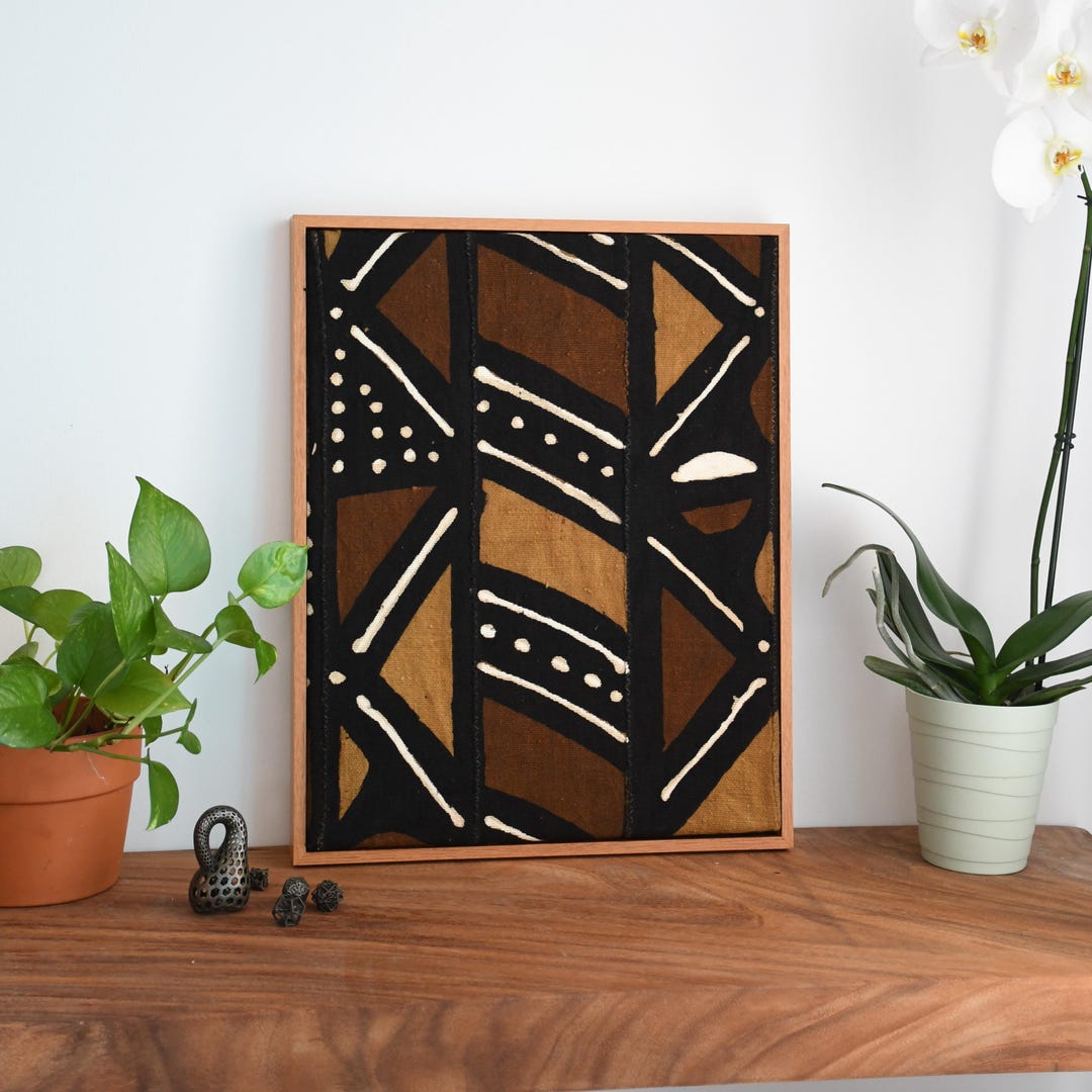 Authentic Mudcloth Wall Art, 16x20 Teak Wood Floating Frame
