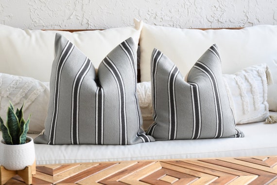 BOHO 20x20 Cotton Pillow Case 18x8 Striped Throw Decorative Gray and White Pillow Cover Gray Striped Pillow Case Farmhouse Pillow Etsy