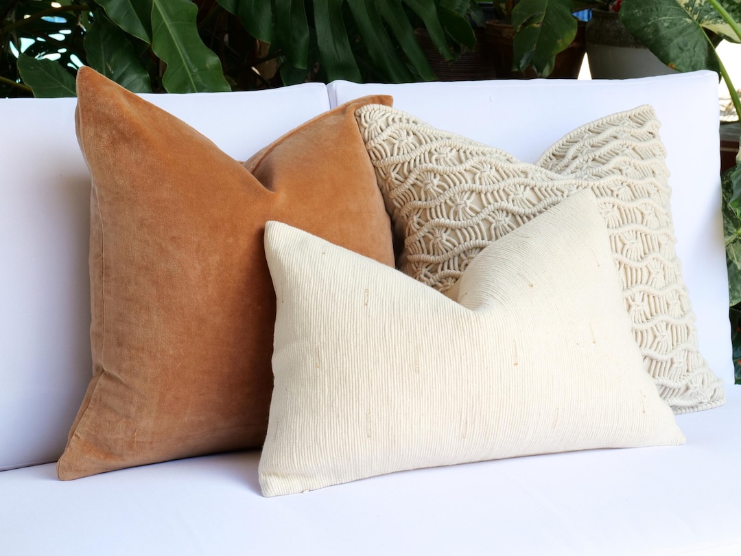 AELS Decoratieve Boho Kussenslopen 20x20 Cm - Gestreepte Linnen Look Set Van 2, Beige Met Witte En Zwarte Stiksels