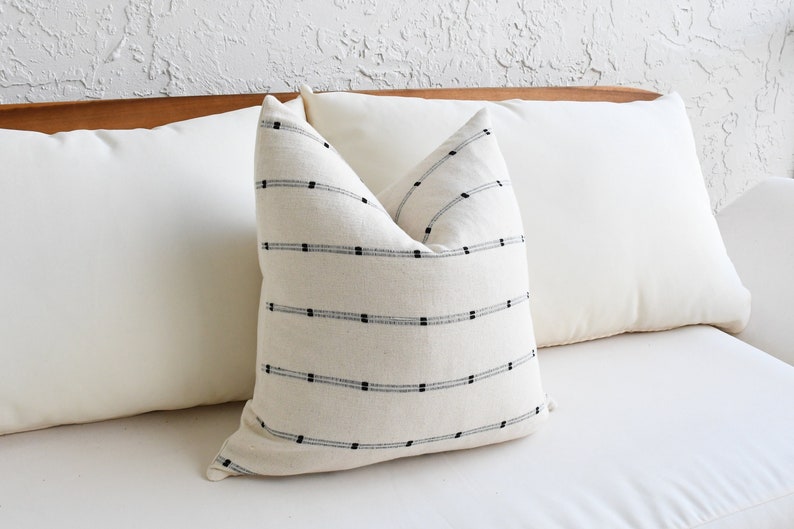 Throw Pillow Covers 18 x 18 Beige Off White cotton pillow Soft cream cotton with black stripe Lumbar pillow Decorative Decor Pillow image 5