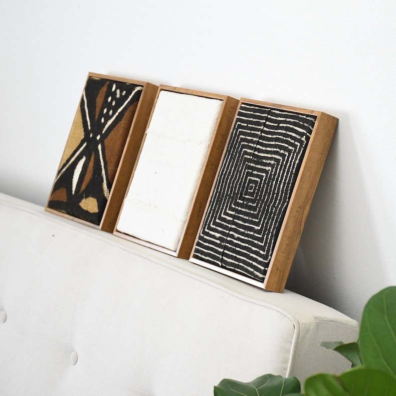 African Mudcloth Wall Art, Textile Decorative Fabric Frame, Textured Geometric Mud cloth, image 2