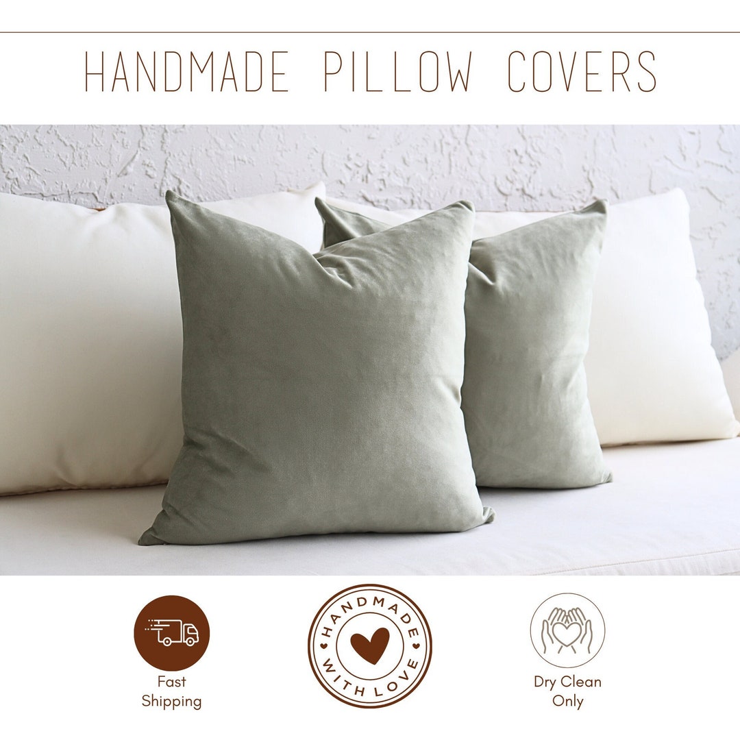 Sage Green Velvet Pillow, Light Green Soft Throw Pillows, Decorative ...