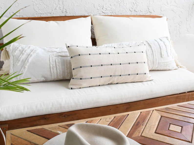 Throw Pillow Covers 18 x 18 Beige Off White cotton pillow Soft cream cotton with black stripe Lumbar pillow Decorative Decor Pillow image 7