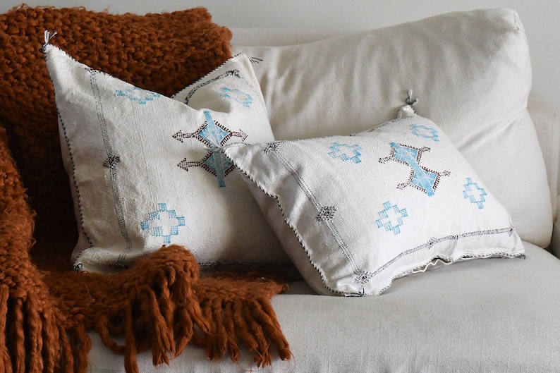 White Moroccan Cactus Silk Pillow Cover, Authentic Handmade Decorative Boho Pillows, Throw Pillow Decor, Decorative Pillow Case image 7