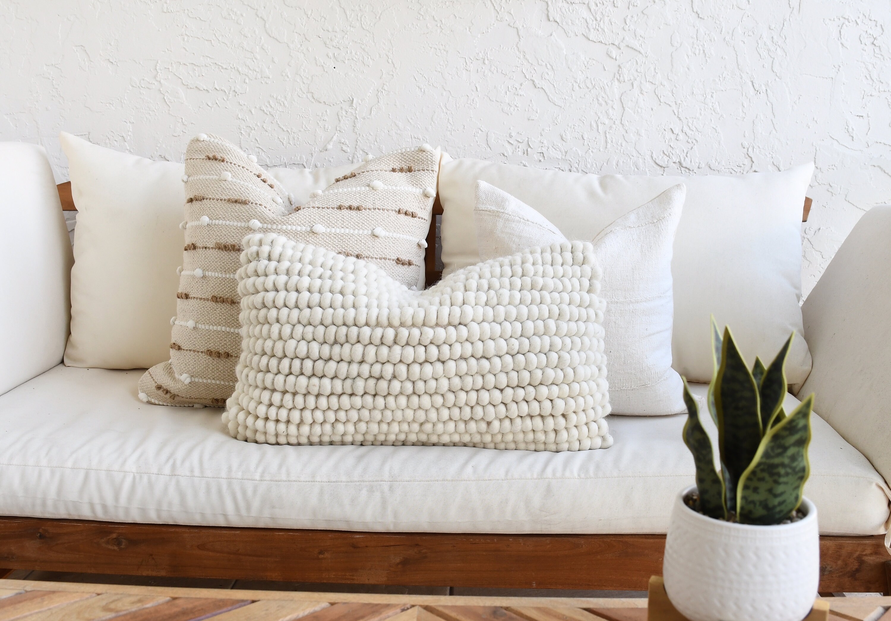 Neutral Boho Pillow Set Beige Sofa Pillow Set White Mud Cloth