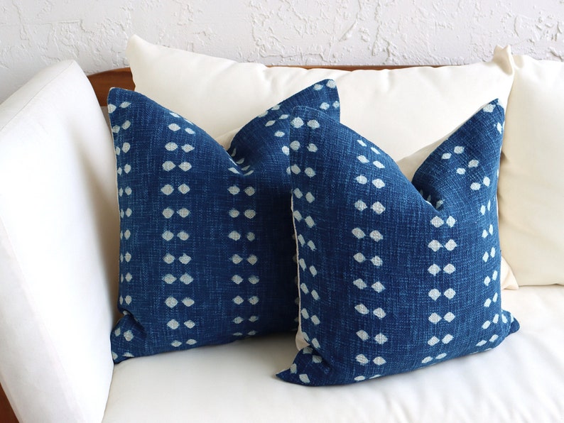 2 Indigo Blue Throw Pillow Cover Set, Decorative Pattern Pillows, Blue Bedroom, Living Room, Sofa Decor