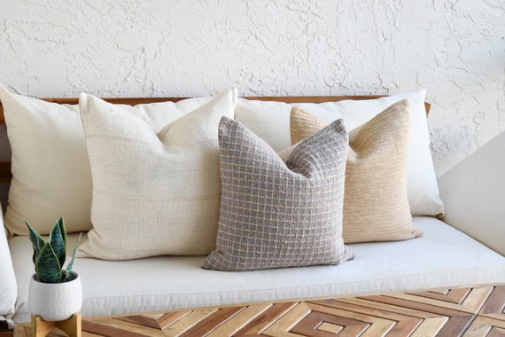 Boho-Kissen-Set | Sofakissen-Set aus Mudcloth, Grau-Blau | Dekokissenbezug- Set | Einzigartige Dekokissen