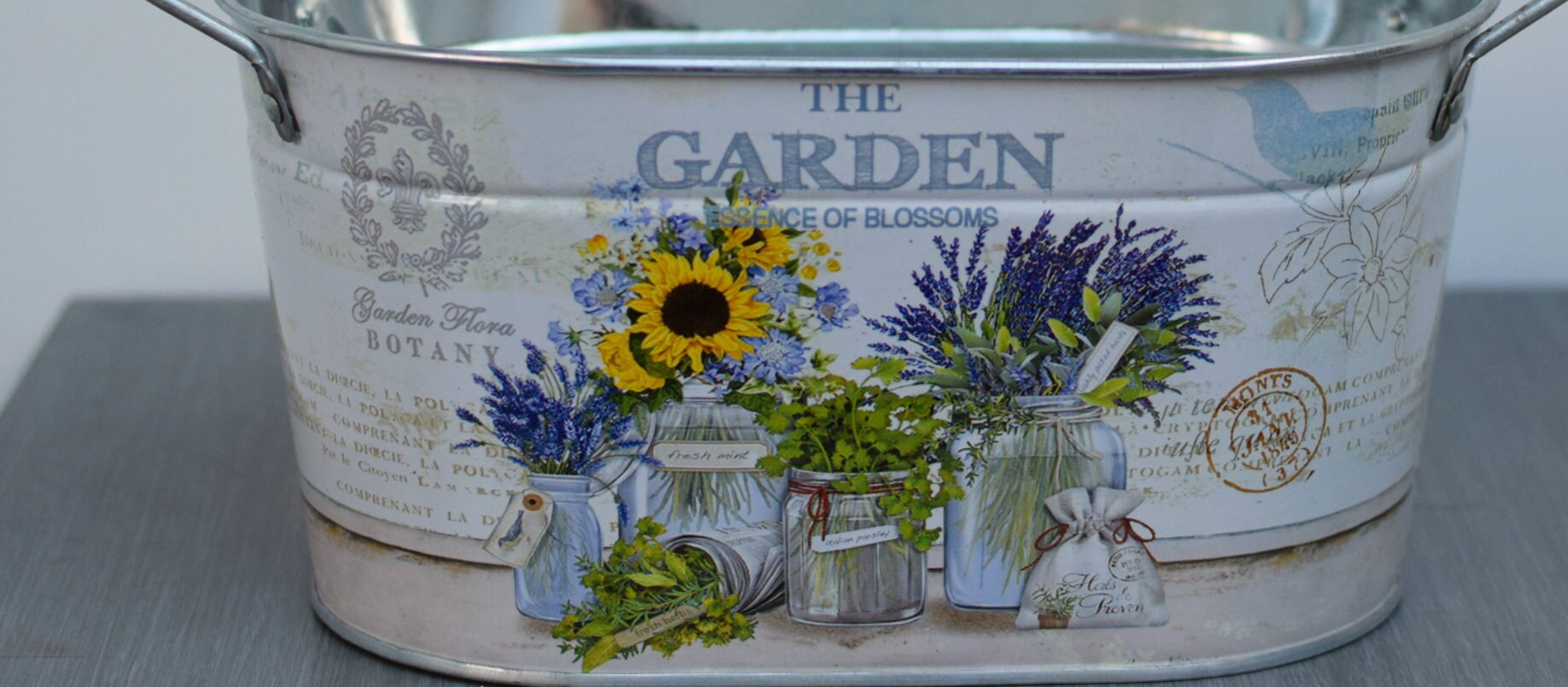 Flower arrangement oval metal container with handles contains Etsy