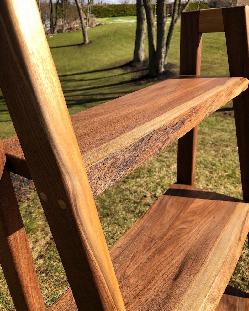 Walnut Ladder Shelf / Live Edge Shelf / Wood Shelving Unit / Bookshelf