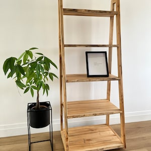 maple ladder shelf / live edge shelf / shelving unit / bookshelf / bookcase / freestanding shelf