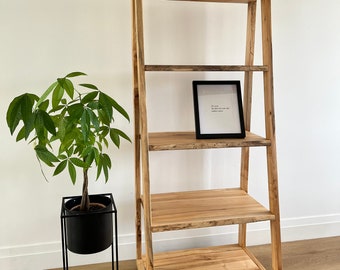 maple ladder shelf / live edge shelf / shelving unit / bookshelf / bookcase / freestanding shelf