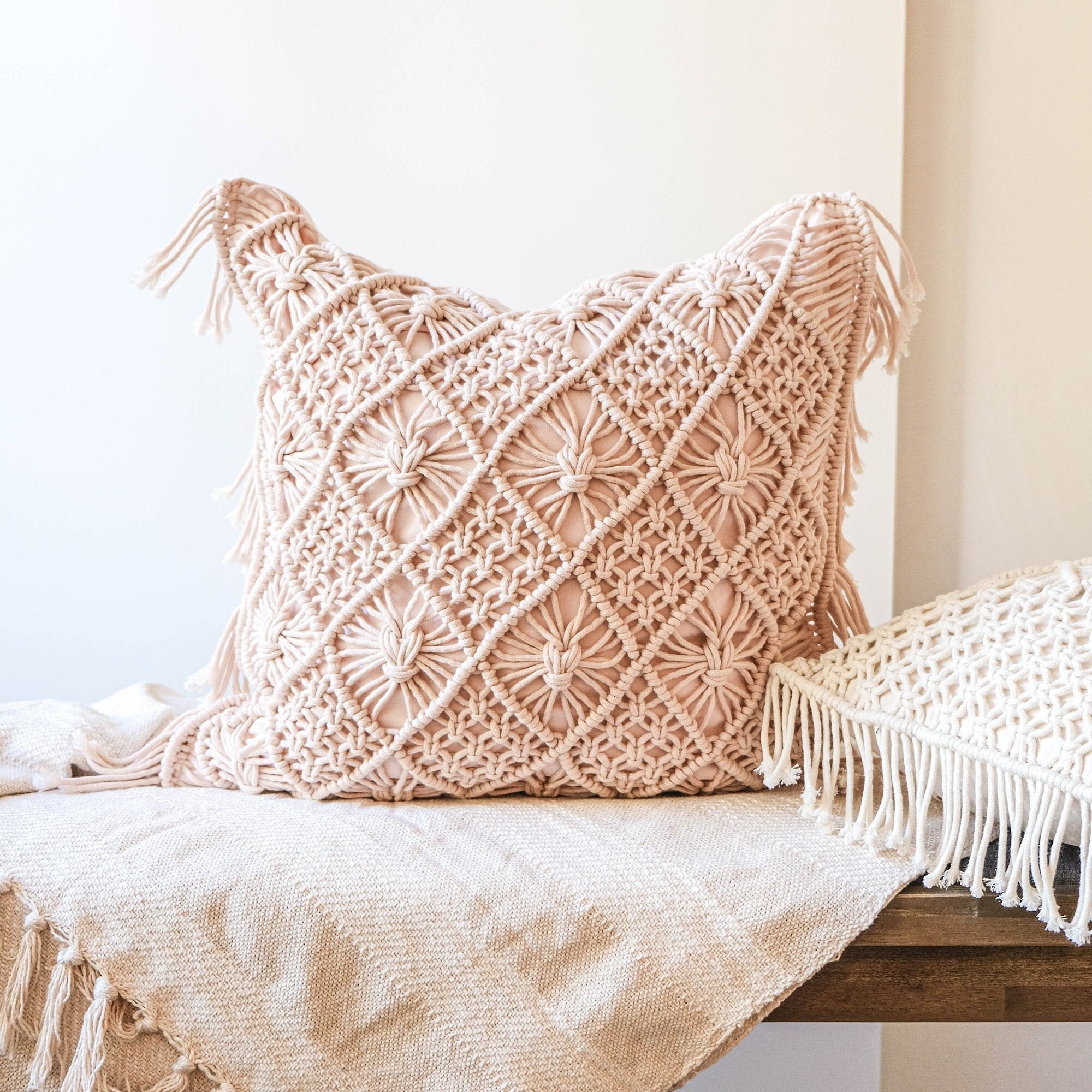 Gewebte erröten rosa Boho Kissenbezug strukturierte | Etsy