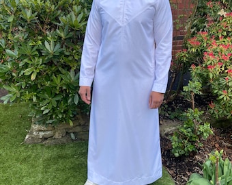 Mens White Thobe Islamic Jubba UAE Arab Qatar Saudi Oman