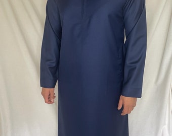 Mens Navy Thobe Islamic Jubba UAE Arab Qatar Saudi Oman