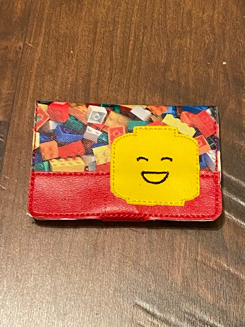 Lego Block Head Machine Applique and Embroidered Card Holder With Snap