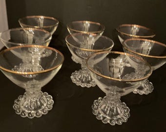 Vintage Imperial Candlewick Sherbert Glasses Set of 11 With Gold Rim. Rare in that the gold rims are still there!