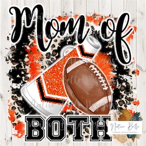 Moeder van beide, voetbal, cheer, kastanjebruin, zwart, oranje, png, sublimatie, tie-dye, dierenprint, digitale download, megafoon, shirtontwerp