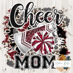 Cheer Mom, Granate, Negro, Gris, PNG, Sublimación, Tie Dye, Animal Print, Cheer, Diseño digital, Descarga digital, Pom Pom, Megáfono