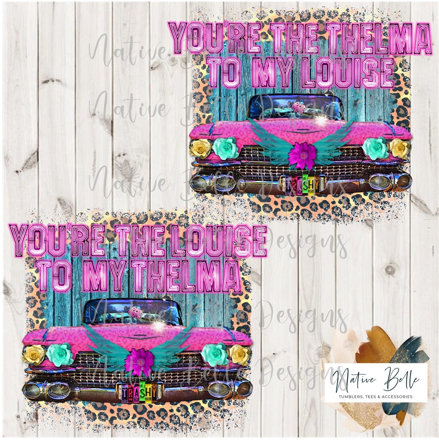THELMA & LOUISE Periwinkle Watercolor Car Coaster Designs Funny/snarky  Collection Template Sublimation File Png 