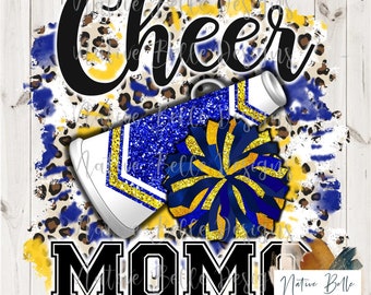 Cheer Momo,Royal Blue and Yellow,Sublimation,Digital Download,Animal Print,PNG,T-Shirt Design,Tie Dye, Digital Design,PomPom,Megaphone