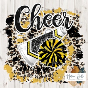 Cheer, Black and Gold, DTF, Sublimation, Digital Download, Animal Print, T-Shirt Design, Tie Dye, Digital Design, PomPom, Megaphone