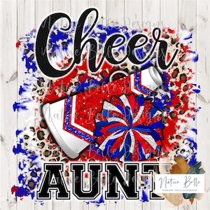 Cheer Tante-Rot Weiß und Blau-PNG-Sublimation-Cheer-Digitales Design-Digitaler Download-Shirt Design-Pom Pom-Megaphon-Tie Dye-Tier Print