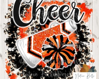 Cheer Blank, Orange and Black,Sublimation,Digital Download,Animal Print,PNG,T-Shirt Design,Tie Dye, Digital Design,PomPom,Megaphone
