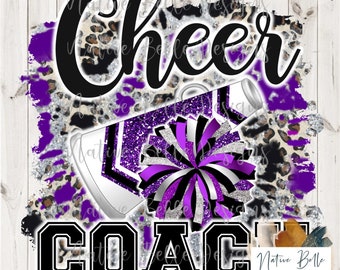 Cheer Coach,Purple and Black,Sublimation,Digital Download,Animal Print,PNG,T-Shirt Design,Tie Dye, Digital Design,PomPom,Megaphone