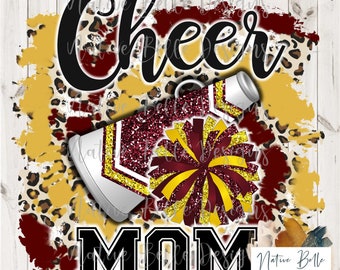 Cheer Mom, Maroon and Gold, PNG, Sublimation, Tie Dye, Animal Print, Cheer, Digital Design, Digital Download, Pom Pom, Megaphone