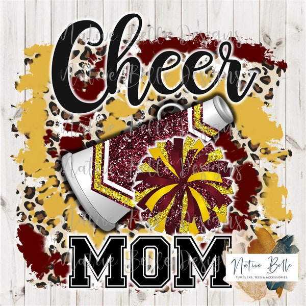 Cheer Mom, Maroon and Gold, PNG, Sublimation, Tie Dye, Animal Print, Cheer, Digital Design, Digital Download, Pom Pom, Megaphone