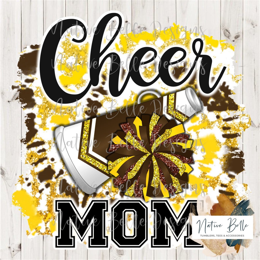 Yellow Cheer Pattern Cheer Mom, Brown and Yellow/gold, PNG, Sublimation, Tie Dye, Animal ...