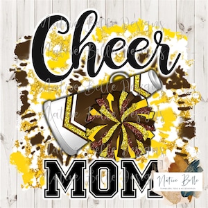 Cheer Mom, Brown and Yellow/Gold, PNG, Sublimation, Tie Dye, Animal Print, Cheer, Digital Design, Digital Download, Pom Pom, Megaphone