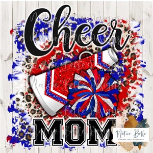 Cheer Mom,Rosso bianco e blu,Sublimazione,Download digitale,Stampa animale,PNG,Design t-shirt,Tie Dye, Design digitale,Pompon,Megafono