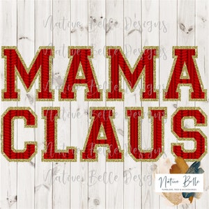 Mama Claus-PNG-Sublimation-Digitaler Download-Digitales Design-Wollpullover Design-Gold Glitter-Merry Christmas-Weihnachtsshirt-Weihnachtsmann