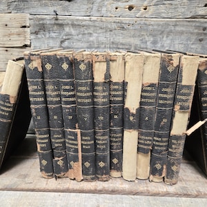 May include: A set of 12 vintage hardcover books with black leather covers and gold lettering. The books are titled "John L. Stoddard's Lectures" and each volume features a different city or region.