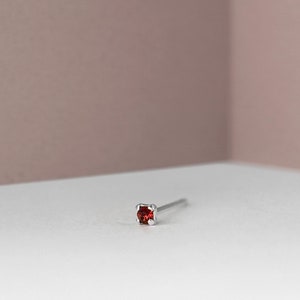 Tiny Scarlet Red CZ Stud Earrings Sterling Silver - Dainty 1.5mm, 2mm CZ Earrings - Tiny Minimalist Stud Earrings For Everyday Wear