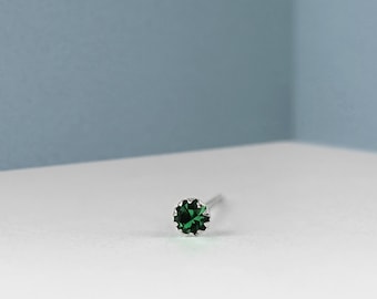 Emerald Green CZ Stud Earrings, Sterling Silver Round CZ Earrings, Gifts Under 25