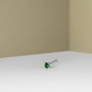 KELLY Tiny Stud Earrings Sterling Silver, 1.5mm or 2mm Emerald Green CZ Earrings