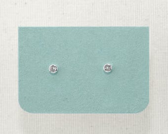 Tiny CZ Diamond Stud Earring, Dainty CZ Sterling Silver Stud Earrings 3mm, Trendy Best Friend Gift