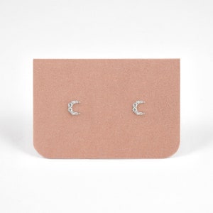 Moon Shaped CZ Diamond Earrings, Dainty Sterling Silver Celestial Studs, Hypoallergenic For Sensitive Ears