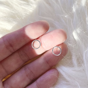 Open Circle Stud Earrings, Sterling Silver Circle Earrings, Unique Jewelry Gift for her under 30