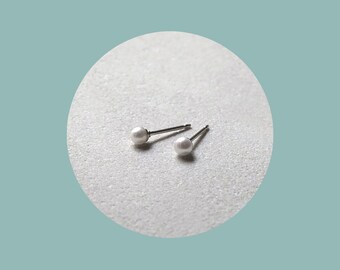 Dainty Pearl Stud Earrings Sterling Silver, Timeless Natural Small Pearl Earrings, 3mm or 3.5mm, Special Gift For Her