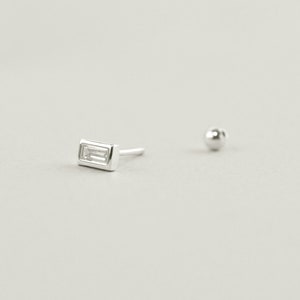 WREN Baguette CZ Diamond Earrings, Simple Silver Ball Screw-Back Studs, Best Earring To Sleep In image 3
