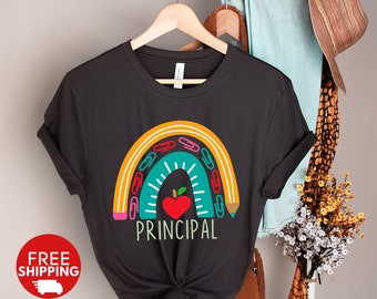 School Principal Gift-PRINCIPAL Rainbow T-Shirt,Elementary Middle High Preschool Kindergarten-For Principal,School spirit Shirts,Thank You