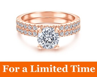 Rose Gold Solitaire Wedding Ring Set | 925 Sterling Silver | 18K Gold | Rose Gold Plated | AAA CZ Stone | White Stones