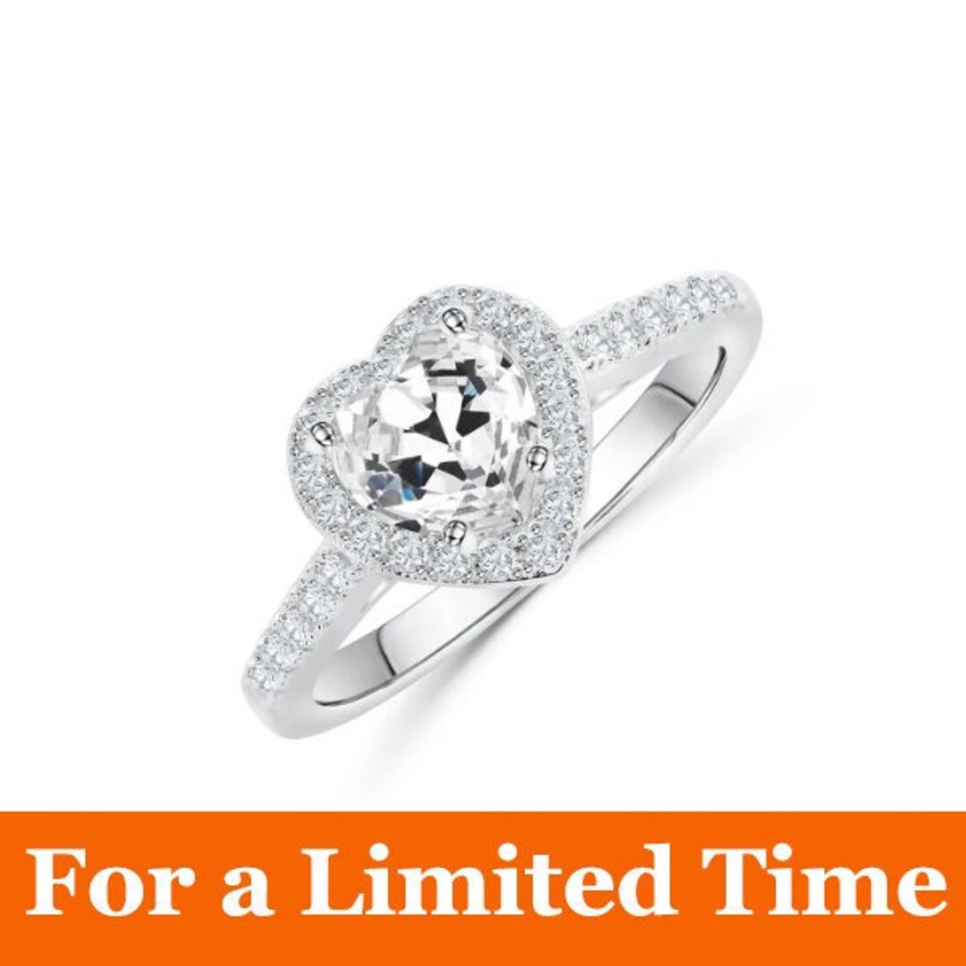Heart Shaped Engagement Ring 925 Sterling Silver 18K Gold White Plated