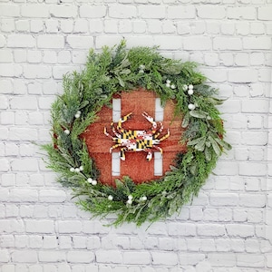 Maryland Holiday Wreath for Front Door, Maryland Wreath, Maryland Christmas Wreath, Bushel Lid Wreath, Maryland Crab Wreath