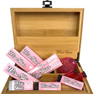 Conjunto de caixas de enrolar Wise Skies Ashwood, papéis de seda rosa, pontas trituradoras, caixa com gaveta e fechadura com chave, kit de armazenamento com trava, pacote de presente