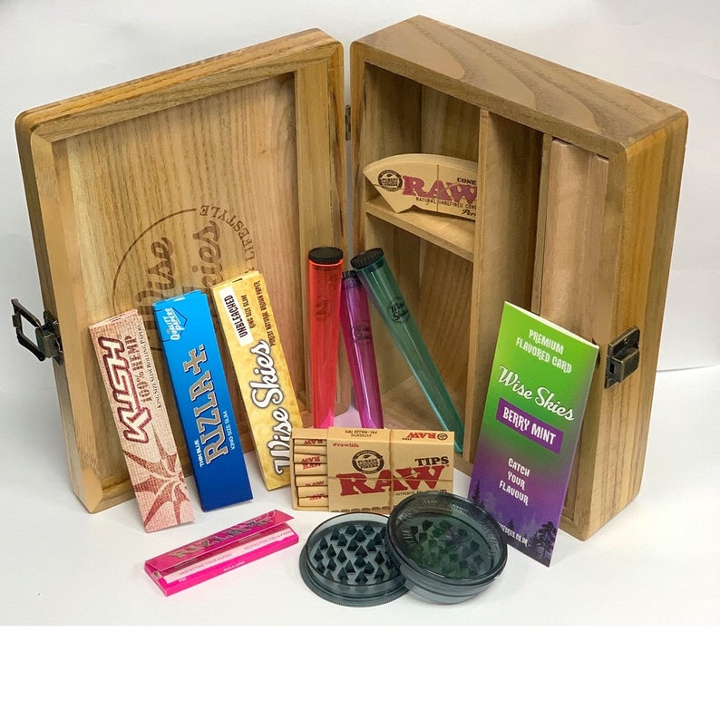 Wise Skies Large Wooden Rolling Box Set Rolling Paper Stash Etsy